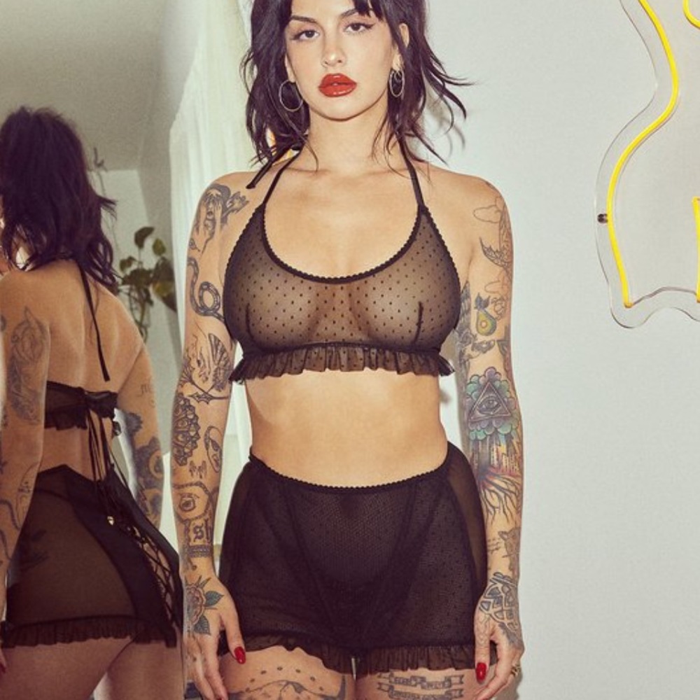 Savage X Fenty Dotted Mesh Halter Crop Cami -S NWT